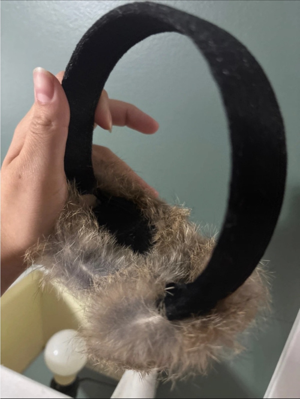 Real Rabbit Fur Ear Muffs - Gray - Picture 3 of 3